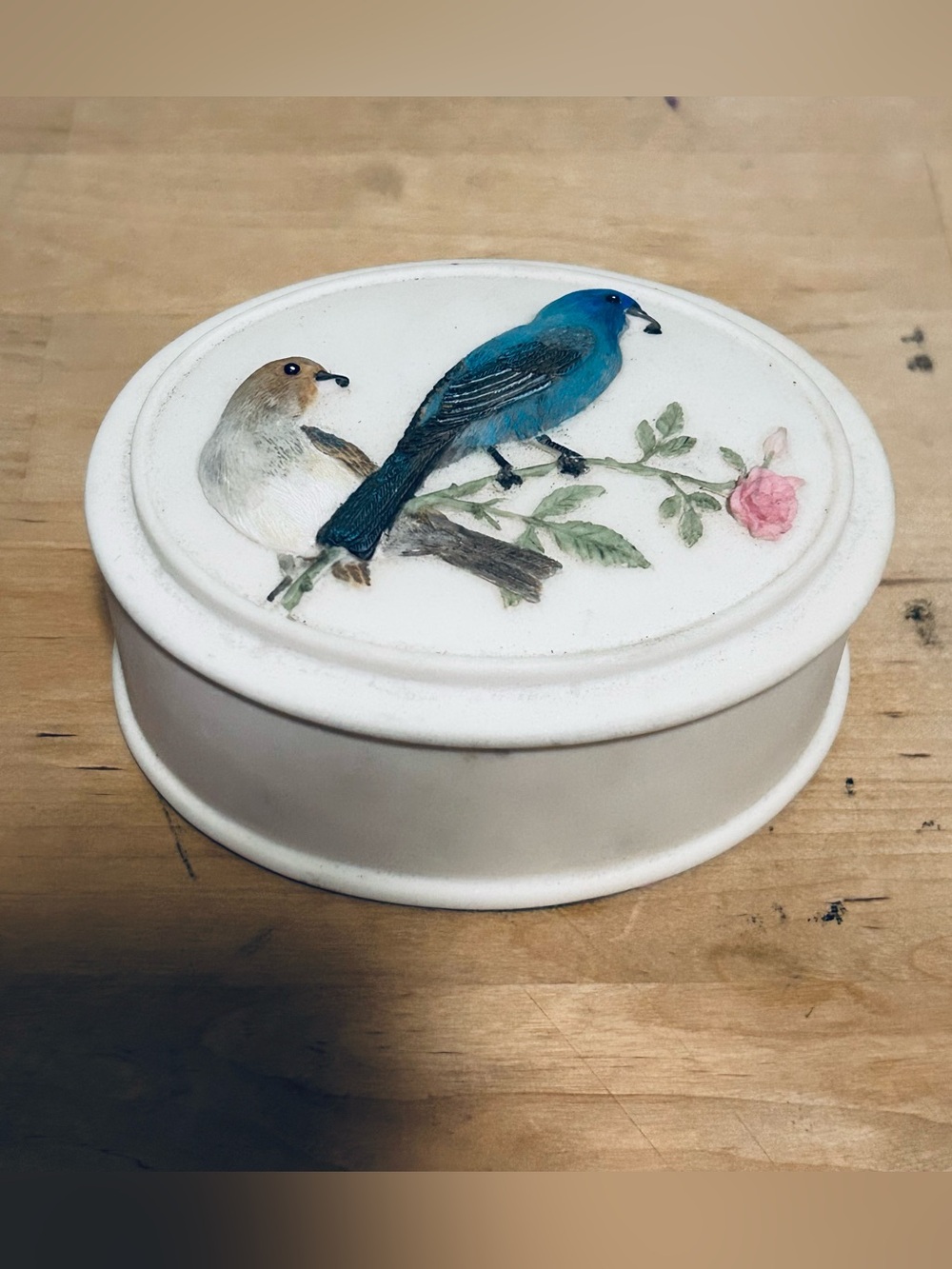 Ibis & Orchid Designs "Boxes of Light" trinket box featuring indigo buntings